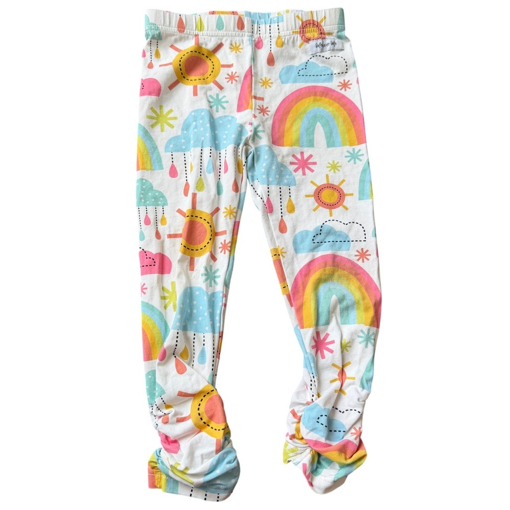 Merce + Me Girls 4 Rainbow‎ All Over Print Ruched Ankle Leggings Whimsical